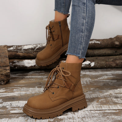 Bottes à lacets à talons carrés de cheville pour femmes automne hiver