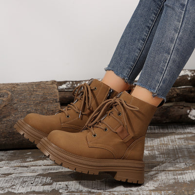 Bottes à lacets à talons carrés de cheville pour femmes automne hiver