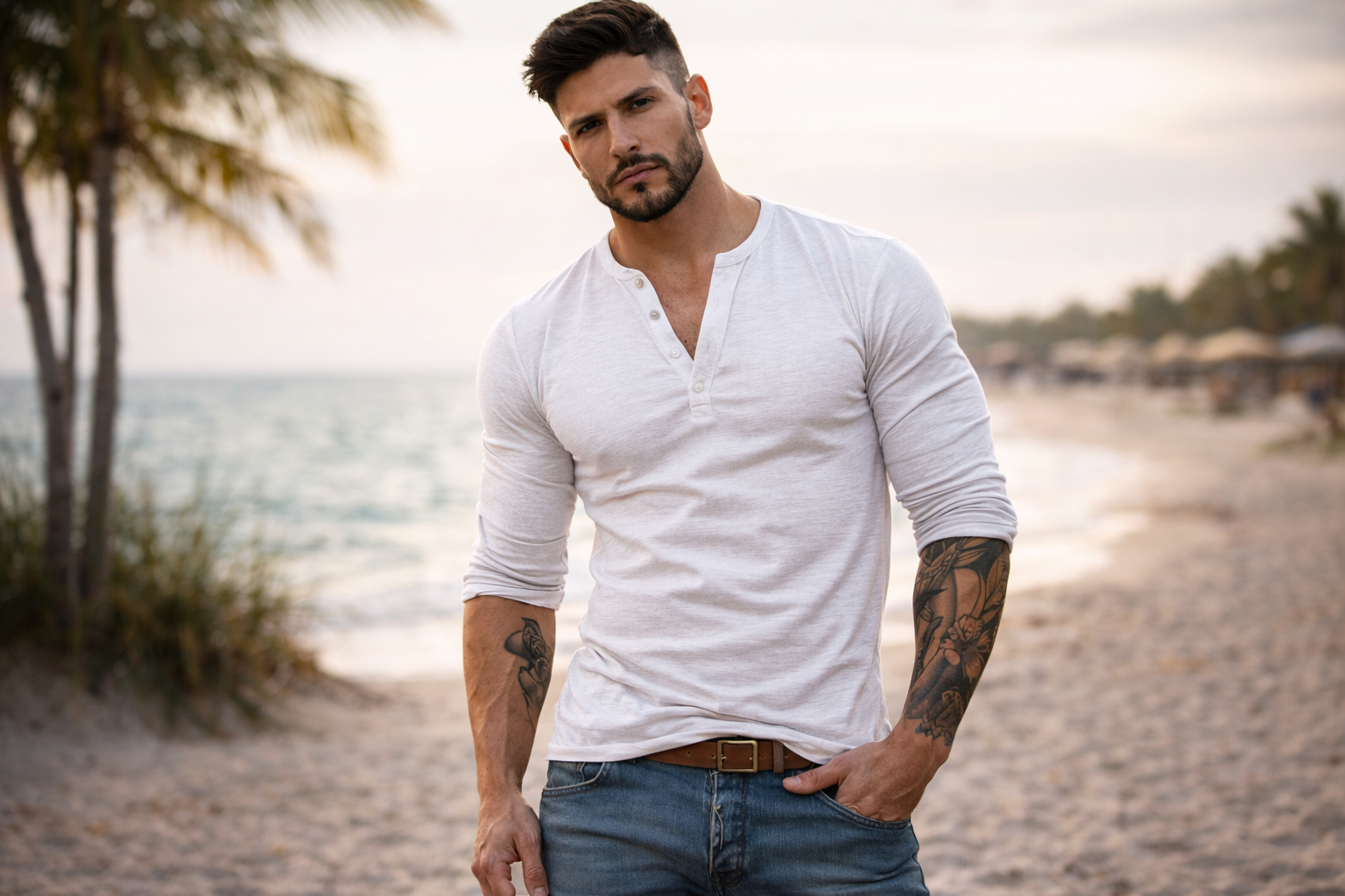 T-shirt homme à manches longues en mélange coton et fibre de bambou.