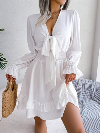Robe évasée à taille ajustable avec volants – Inspiration européenne et américaine
