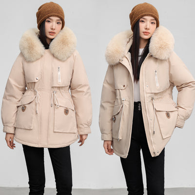 Manteau épais en coton doublé polaire, coupe parka amincissante, style transfrontalier.