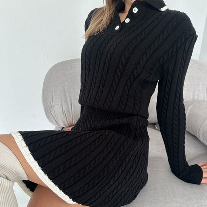 Robe pull tricotée à manches longues et boutons pour femmes