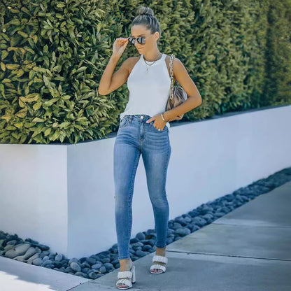 Pantalon skinny en denim élastique bleu clair