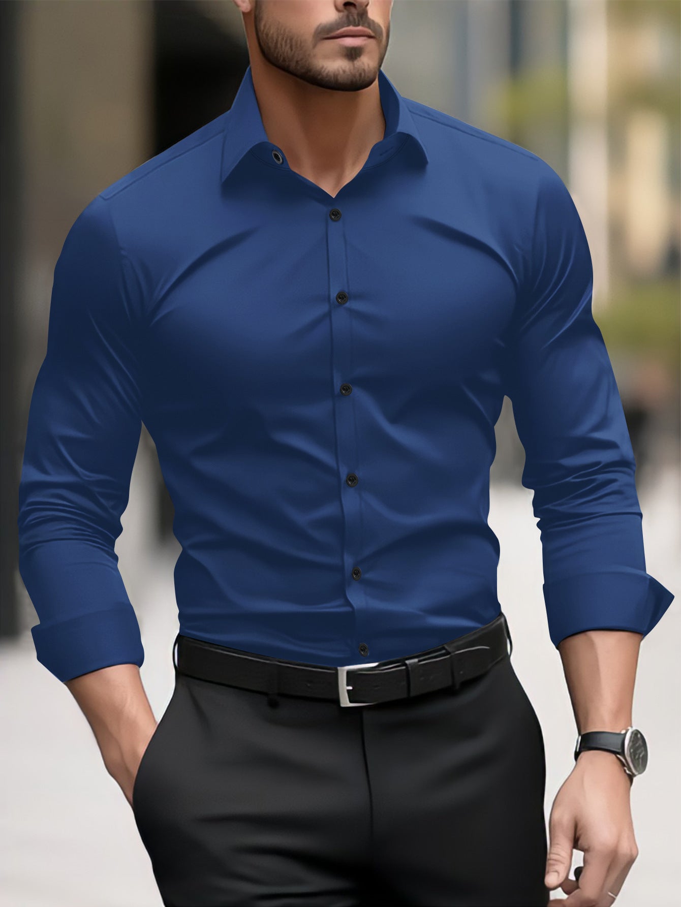 Chemise décontractée à manches longues pour homme avec motif dégradé.