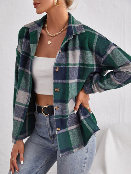 Cardigan à Revers, Boutonnage Simple, en Laine à Carreaux – Élégance et Style Tendance