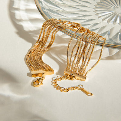 Bracelet personnalisé à cinq et huit couches en acier inoxydable en or 18 carats tissé à la main