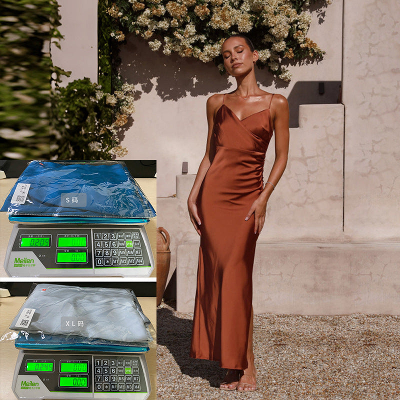 Robe moulante fendue à fines bretelles pour femme – Sans manches