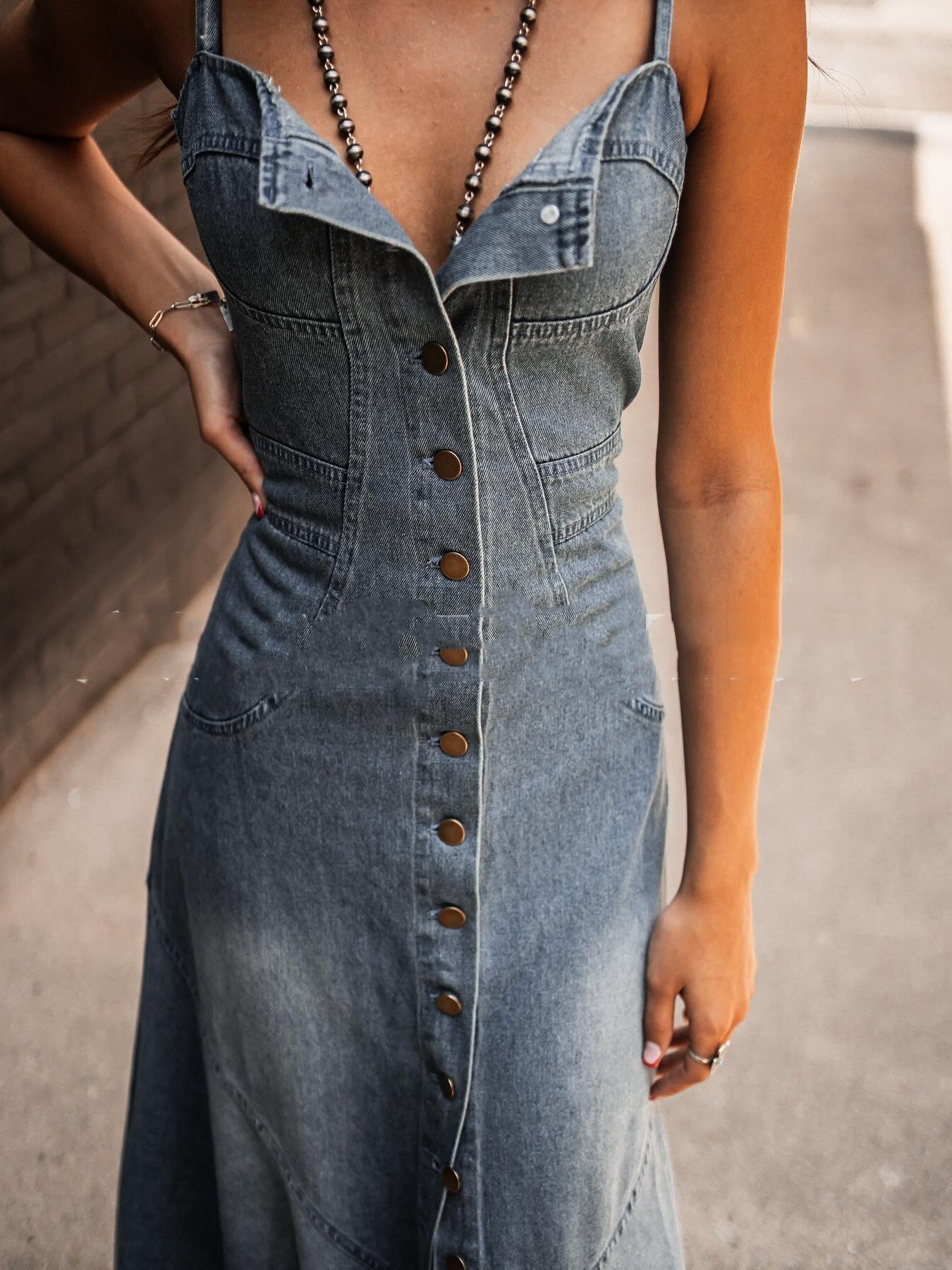 Robe trapèze Vintage en Denim délavé pour femme