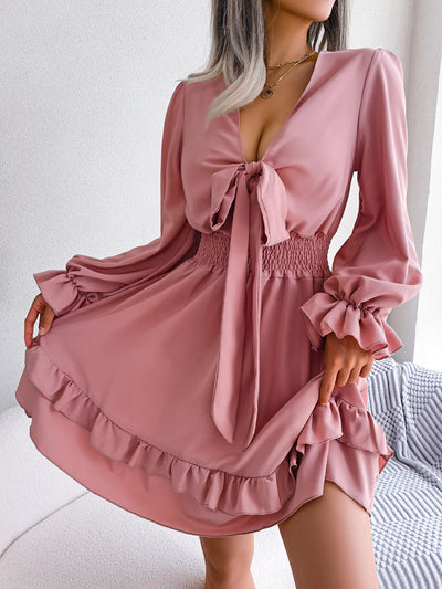 Robe évasée à taille ajustable avec volants – Inspiration européenne et américaine