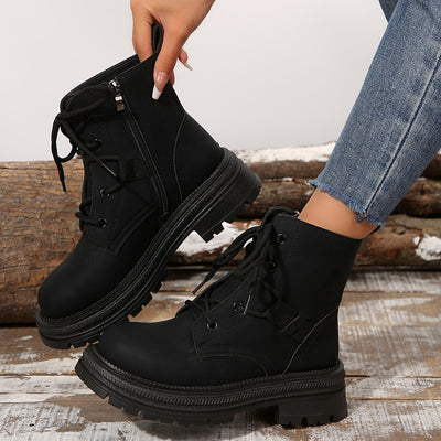 Bottes à lacets à talons carrés de cheville pour femmes automne hiver