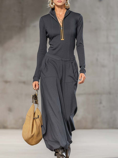 Ensemble moderne avec top assorti et pantalon ample à poches