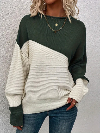 Pull en tricot pour femmes, haut de couleur contrastée avec coutures