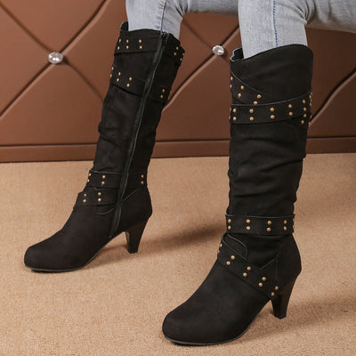 Bottes à talons hauts tendance avec lanières croisées, chaussures décontractées pour femmes avec fermeture éclair pratique.