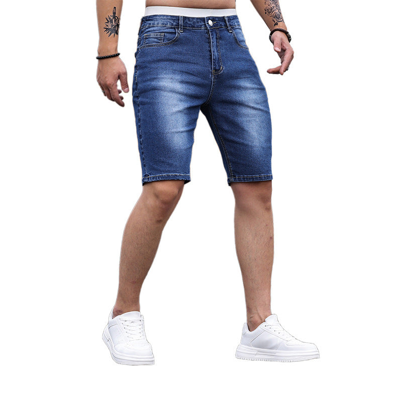 Short en jean moulant stretch tricolore pour homme