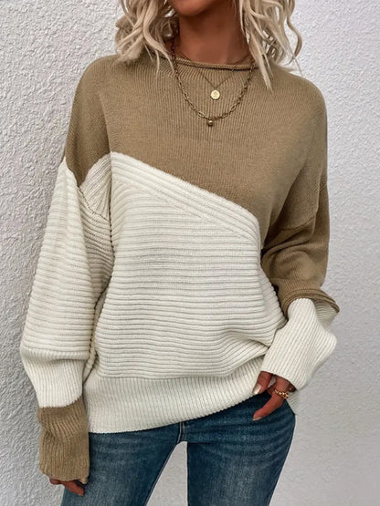 Pull en tricot pour femmes, haut de couleur contrastée avec coutures