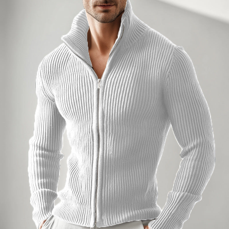 Gilet cardigan homme en maille, col roulé, zippé.