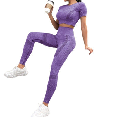 Pantalon rayé sans couture à manches courtes Costume de yoga