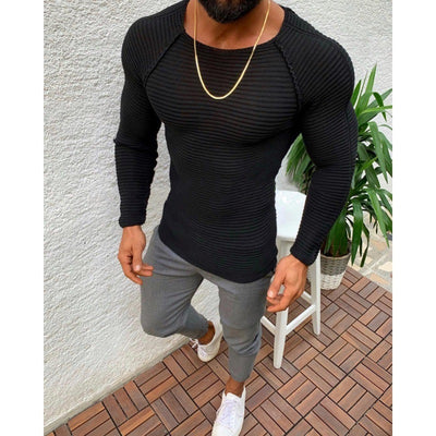 Pull à col rond pour hommes, tricot, couleur unie, décontracté