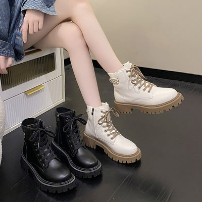 Bottes Martin pour femme doublées en polaire, style britannique