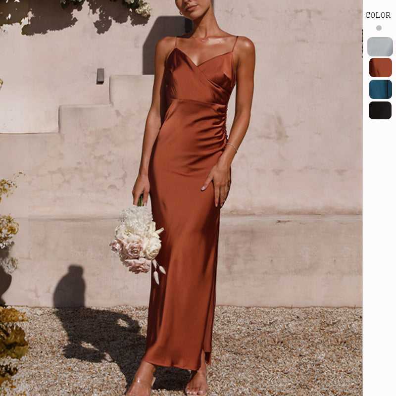 Robe moulante fendue à fines bretelles pour femme – Sans manches
