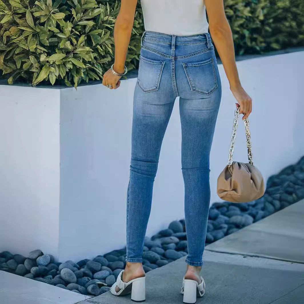 Pantalon skinny en denim élastique bleu clair