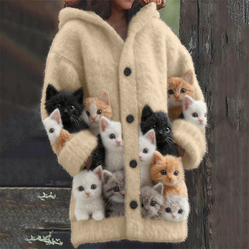 Manteau long cardigan décontracté imprimé pour femme, coupe ample