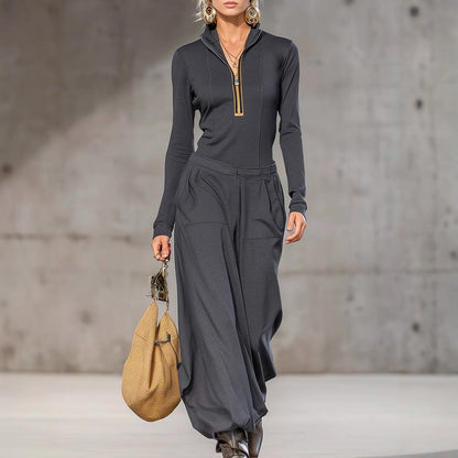 Ensemble moderne avec top assorti et pantalon ample à poches