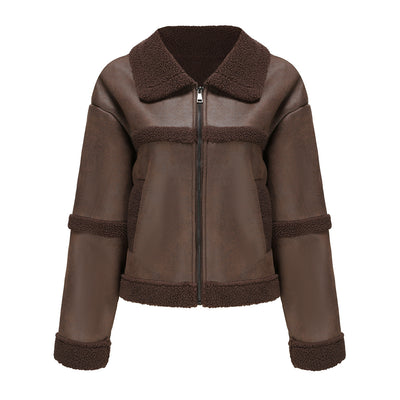 Veste en cuir polaire chaude à la mode pour femmes en daim