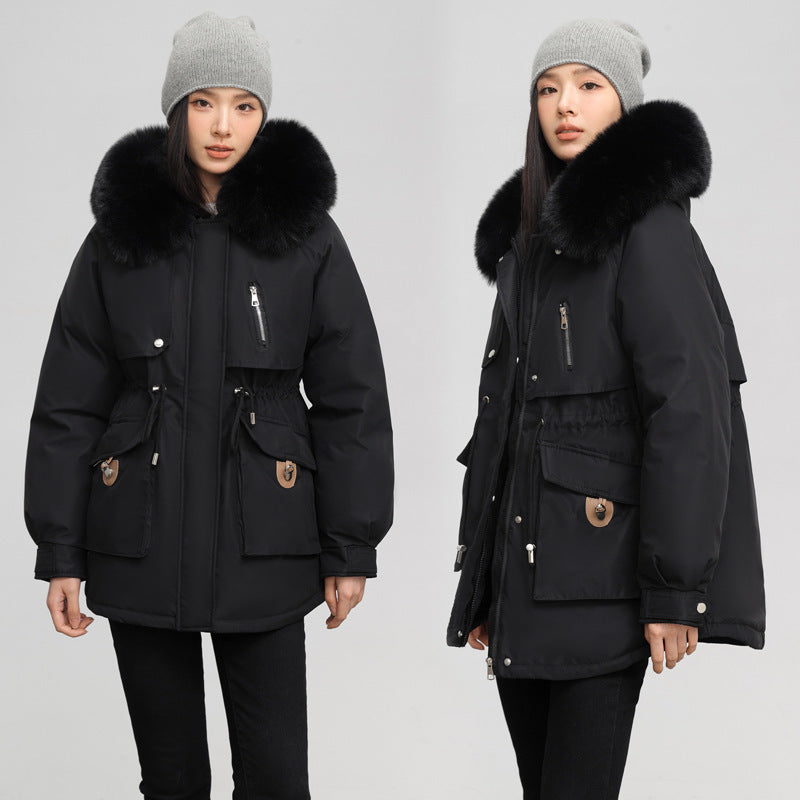 Manteau épais en coton doublé polaire, coupe parka amincissante, style transfrontalier.