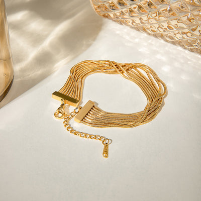 Bracelet personnalisé à cinq et huit couches en acier inoxydable en or 18 carats tissé à la main