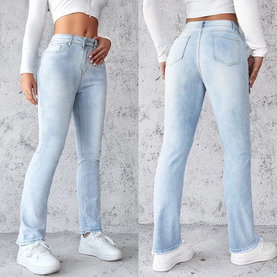 Jean femme coupe droite ajustée – Bleu clair, simple et tendance