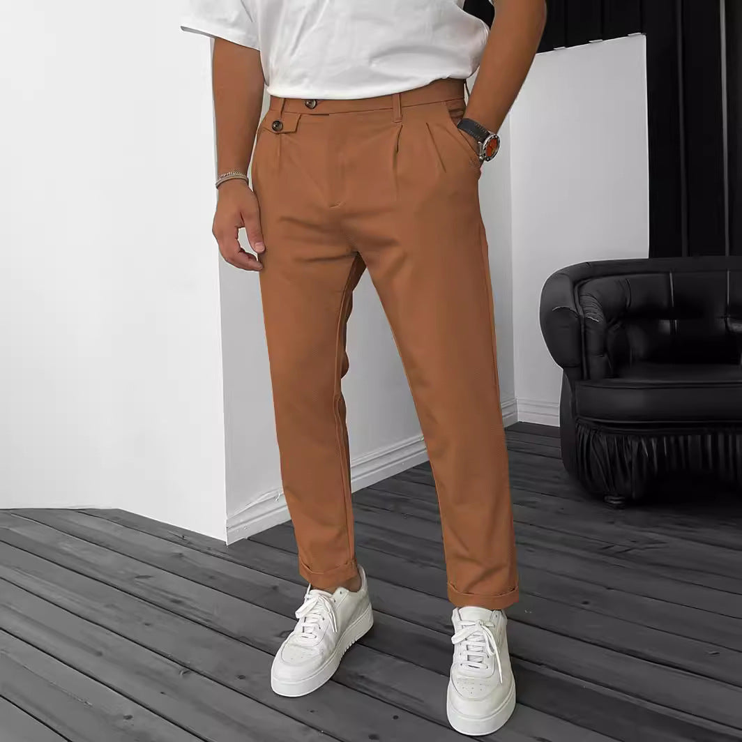 Pantalon d'affaires décontracté de couleur unie pour hommes