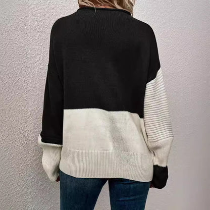 Pull en tricot pour femmes, haut de couleur contrastée avec coutures