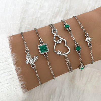 Ensemble de bijoux bracelets en cristal vert 5pc pour femmes