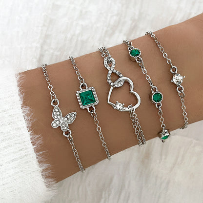 Ensemble de bijoux bracelets en cristal vert 5pc pour femmes