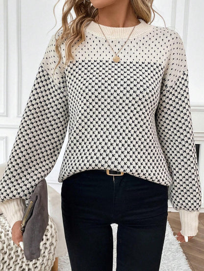 Pull à manches longues avec fil de couleur contrastée, ample, assorti avec tout