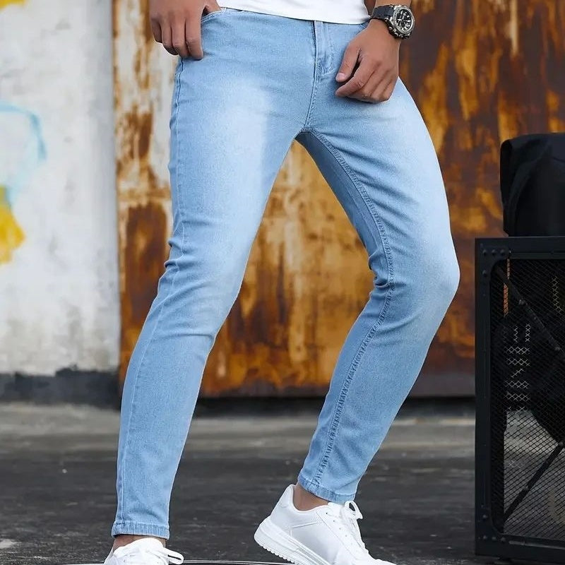 Pantalon homme rétro lavage fermeture éclair jean extensible décontracté coupe ajustée