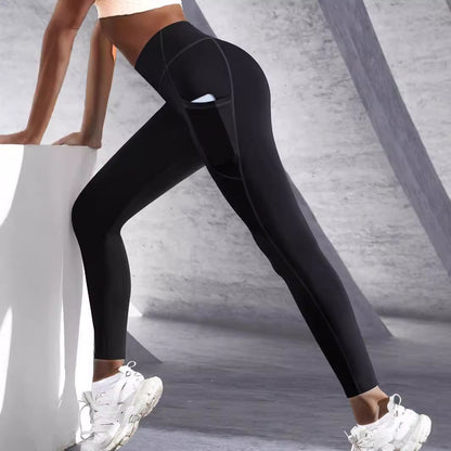 Nouveau  Leggings Poche couture haute élastique sport coupe ajustée taille haute