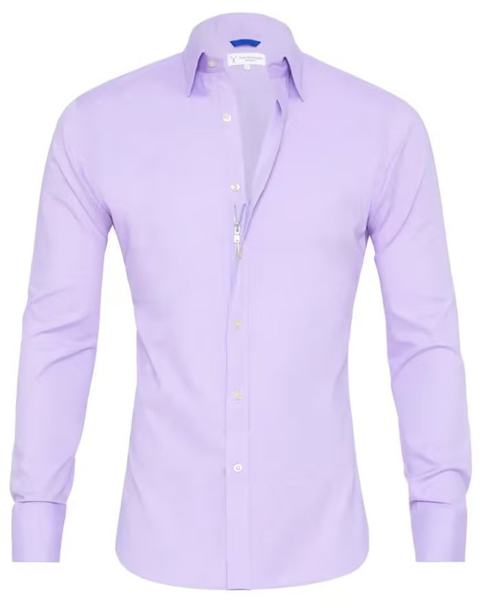 Chemise à fermeture éclair à manches longues avec boutons, hauts à revers de mode pour hommes