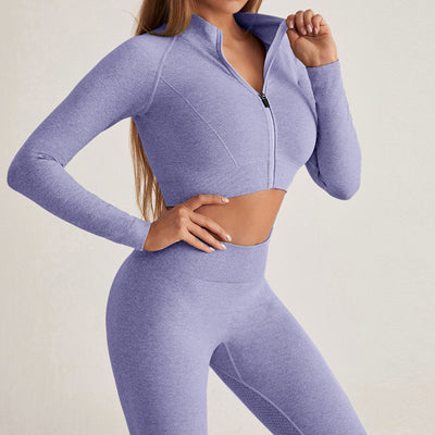 Vêtements de Yoga sans couture, fermeture éclair, serré, manches longues