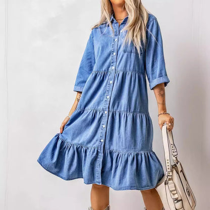 Robe de printemps et d'été, chemise à boutons en Imitation Denim, nouvelle collection