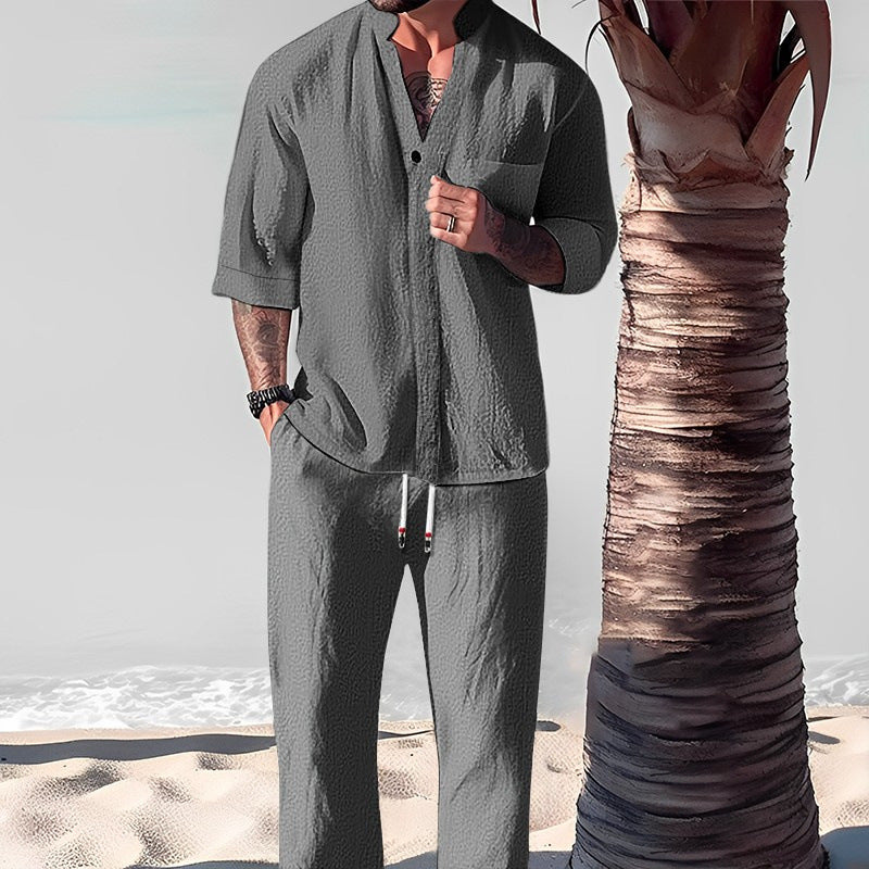 Cotton And Linen Half Sleeve Suit Men's Summer