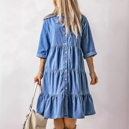 Robe de printemps et d'été, chemise à boutons en Imitation Denim, nouvelle collection