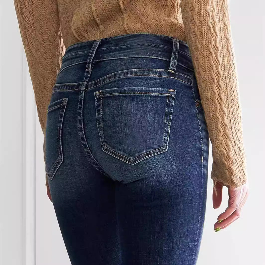 Jean évasé rétro extensible taille moyenne pour femme