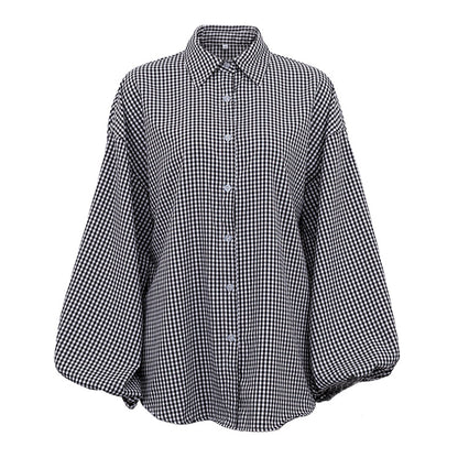 Chemise élégante à carreaux pour femme – manches longues, style polyvalent et chic citadin