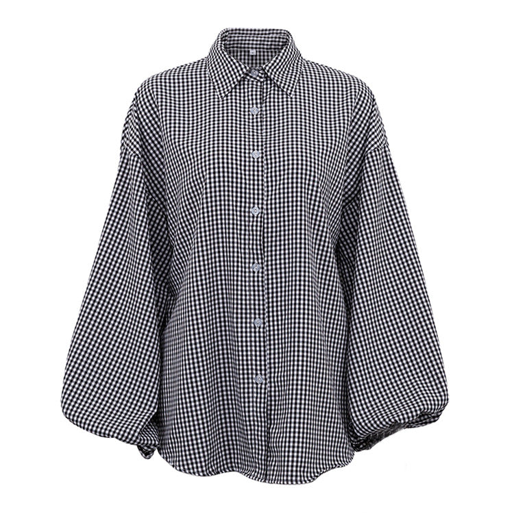 Chemise élégante à carreaux pour femme – manches longues, style polyvalent et chic citadin