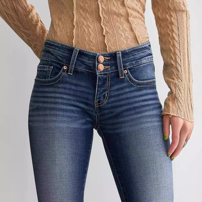 Jean évasé rétro extensible taille moyenne pour femme