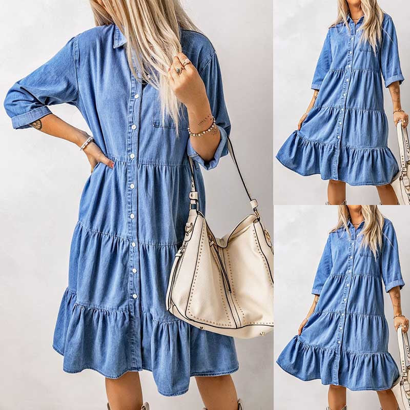 Robe de printemps et d'été, chemise à boutons en Imitation Denim, nouvelle collection