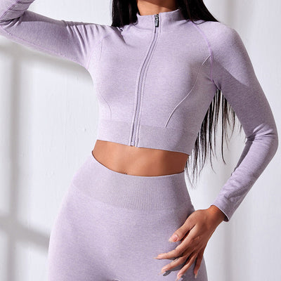 Vêtements de Yoga sans couture, fermeture éclair, serré, manches longues