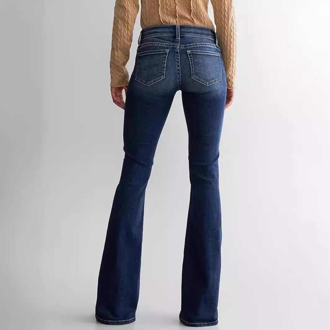 Jean évasé rétro extensible taille moyenne pour femme